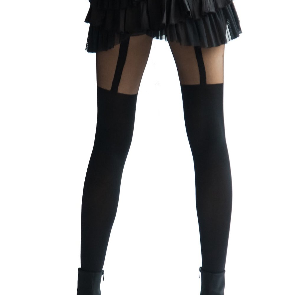 Faux Garter tights Black, sheer and opaque tights